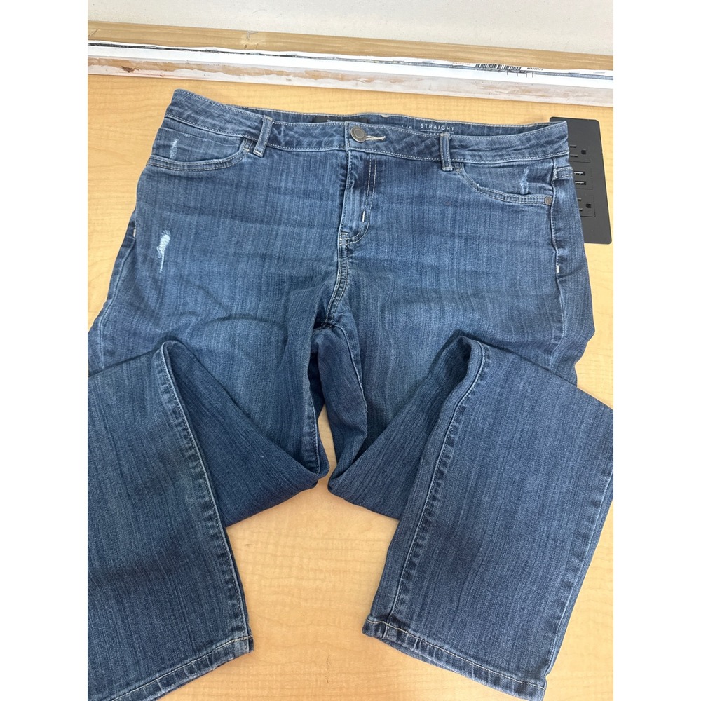 Simply Vera Vera Wang Womens 14P Blue Straight Leg Mid Rise Distressed Jeans